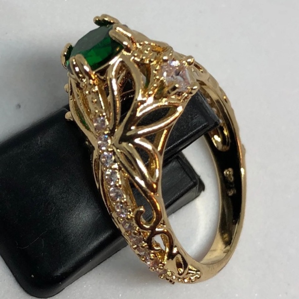 Emerald & Gold Overlay 925 Sterling Silver Ring - Picture 7 of 7